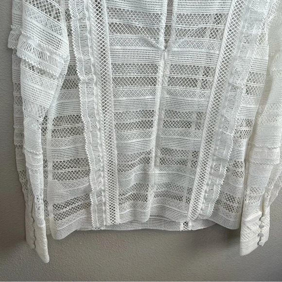 Self-Portrait Stripe Grid Top White Guipure Lace Straight Cut Slim Fit Small - Picture 7 of 15